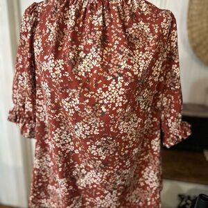 Floral Print Women's Blouse - Rust